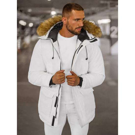 Balta vyriška žieminė striukė Anton JS/5M779/281Z - Vyriškos Striukės ir Paltai Balta vyriška žieminė striukė Anton JS/5M779/281Z