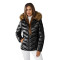 Black glossy jacket with brown fur Alexa