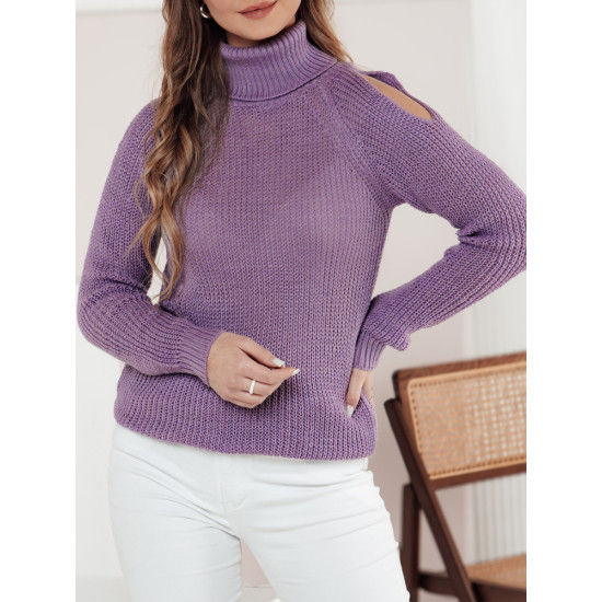 Moteriškas violetinės spalvos megztinis aukštu kaklu Fibi MY2409 - Moterims Moteriškas violetinės spalvos megztinis aukštu kaklu Fibi MY2409