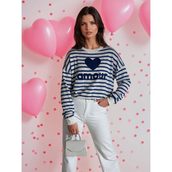 Moteriškas mėlynas megztinis Amour MY2321 - Moterims Moteriškas mėlynas megztinis Amour MY2321