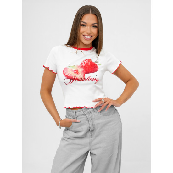 Moteriški balti marškinėliai Strawberry JS/R62639 - Marškinėliai Moteriški balti marškinėliai Strawberry JS/R62639