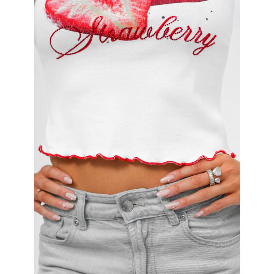 Moteriški balti marškinėliai Strawberry JS/R62639 - Marškinėliai Moteriški balti marškinėliai Strawberry JS/R62639