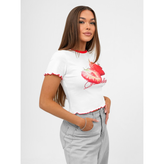Moteriški balti marškinėliai Strawberry JS/R62639 - Marškinėliai Moteriški balti marškinėliai Strawberry JS/R62639