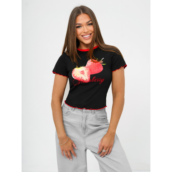 Moteriški juodi marškinėliai Strawberry JS/R62639 - Marškinėliai Moteriški juodi marškinėliai Strawberry JS/R62639
