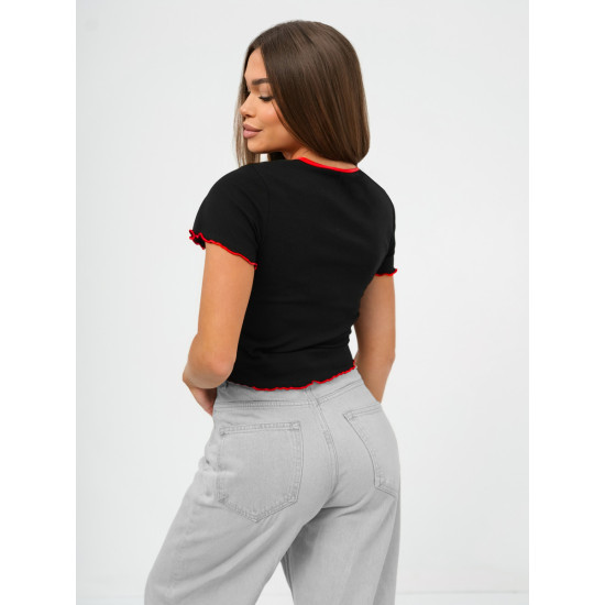 Moteriški juodi marškinėliai Strawberry JS/R62639 - Marškinėliai Moteriški juodi marškinėliai Strawberry JS/R62639