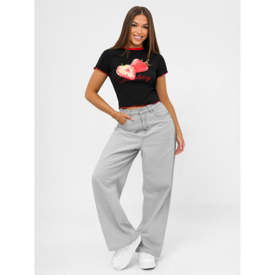 Moteriški juodi marškinėliai Strawberry JS/R62639 - Marškinėliai Moteriški juodi marškinėliai Strawberry JS/R62639