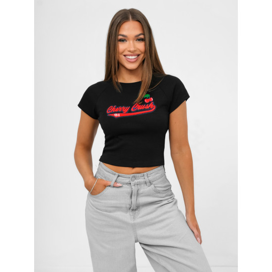 Moteriški juodi marškinėliai Cherry JS/R62744 - Marškinėliai Moteriški juodi marškinėliai Cherry JS/R62744
