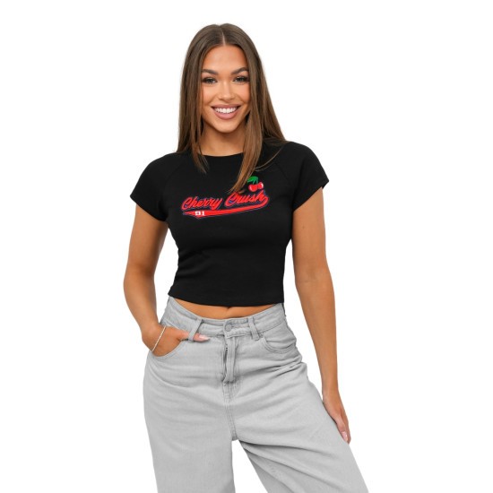 Moteriški juodi marškinėliai Cherry JS/R62744 - Marškinėliai Moteriški juodi marškinėliai Cherry JS/R62744