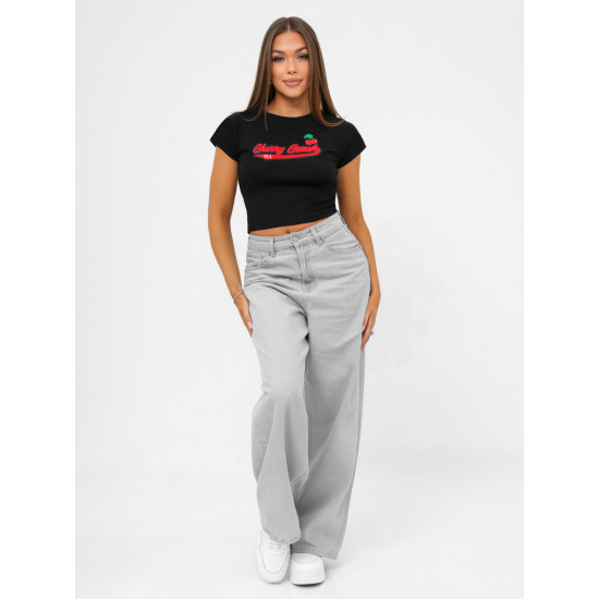 Moteriški juodi marškinėliai Cherry JS/R62744 - Marškinėliai Moteriški juodi marškinėliai Cherry JS/R62744