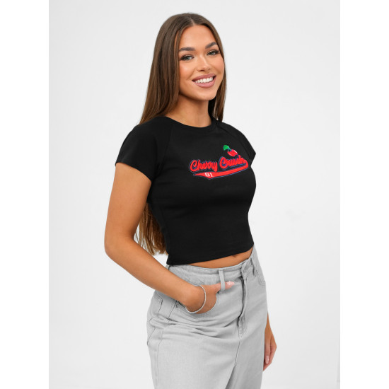 Moteriški juodi marškinėliai Cherry JS/R62744 - Marškinėliai Moteriški juodi marškinėliai Cherry JS/R62744