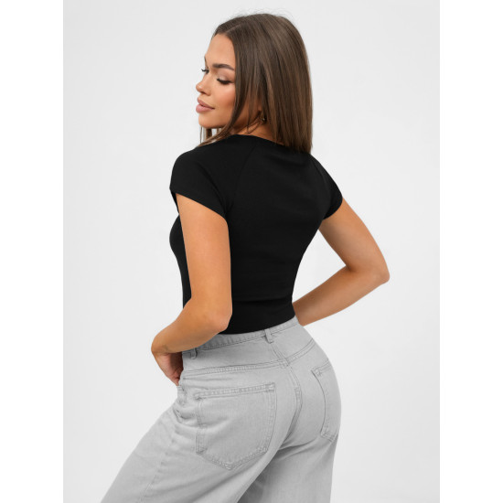 Moteriški juodi marškinėliai Cherry JS/R62744 - Marškinėliai Moteriški juodi marškinėliai Cherry JS/R62744