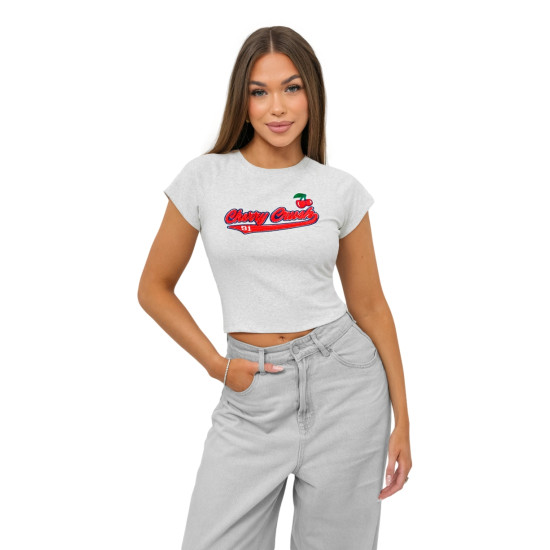 Moteriški pilki marškinėliai Cherry JS/R62744 - Marškinėliai Moteriški pilki marškinėliai Cherry JS/R62744