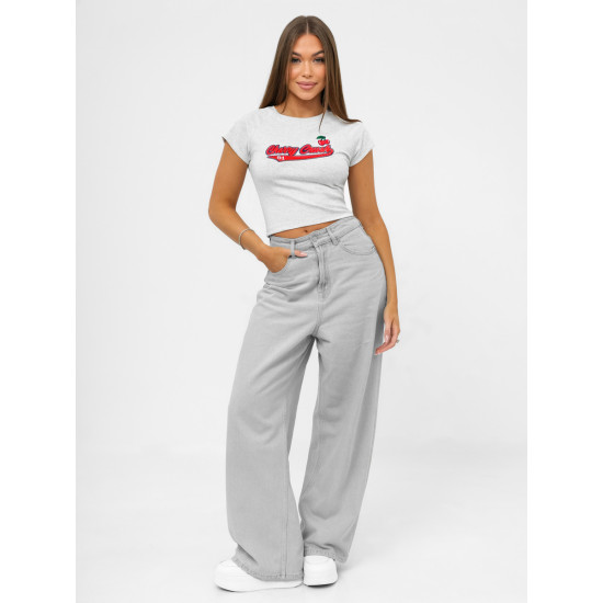 Moteriški pilki marškinėliai Cherry JS/R62744 - Marškinėliai Moteriški pilki marškinėliai Cherry JS/R62744