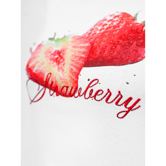 Moteriški balti marškinėliai Strawberry JS/R62639 - Marškinėliai Moteriški balti marškinėliai Strawberry JS/R62639
