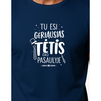 Vyriški tamsiai mėlyni marškinėliai Geriausias tėtis (baltas)
