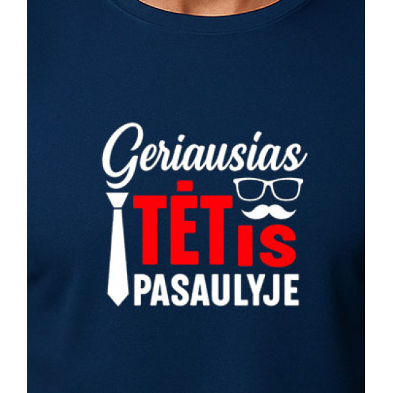 Tamsiai mėlyni marškinėliai Geriausias tėtis pasaulyje (baltas) PK4007