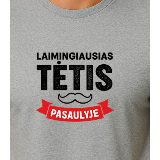 Pilki marškinėliai Laimingiausias tėtis (juodas) PK4006 - Užrašai vyrams Pilki marškinėliai Laimingiausias tėtis (juodas) PK4006