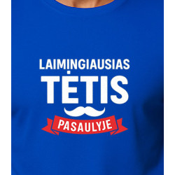 Mėlyni marškinėliai Laimingiausias tėtis (baltas)