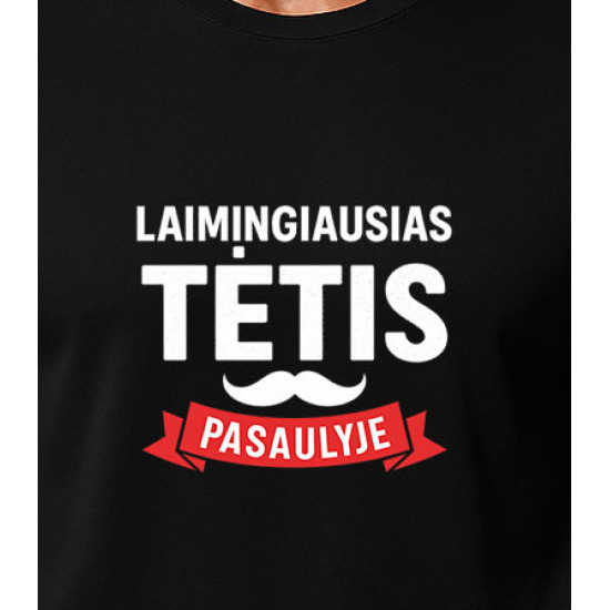 Juodi marškinėliai Laimingiausias tėtis (baltas) PK4006 - Užrašai vyrams Juodi marškinėliai Laimingiausias tėtis (baltas) PK4006