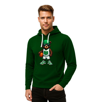 Men's Dark Green Hooded Sweater Green White Teddy-Bear
