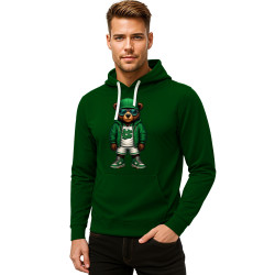 Men's dark green hooded sweatshirt Green White beanie sweater Men's dark green hooded sweatshirt Green White beanie sweater