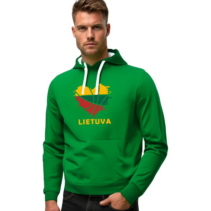 Vyriškas žalios spalvos džemperis su gobtuvu LTU Džemperiai su gobtuvu