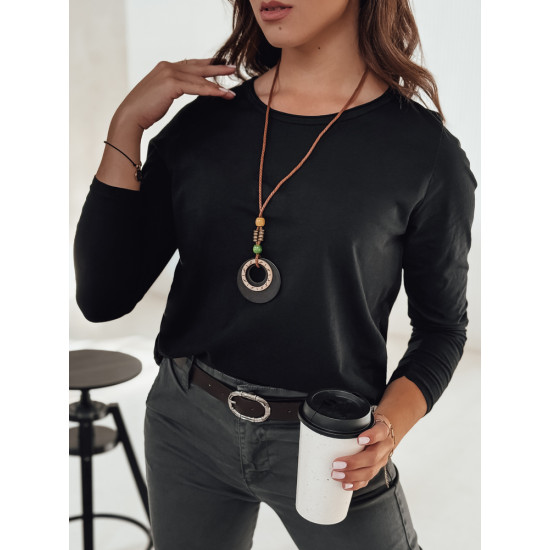 Moteriška juoda palaidinė su pakabuku Minimoda RY2678 - Moterims Moteriška juoda palaidinė su pakabuku Minimoda RY2678