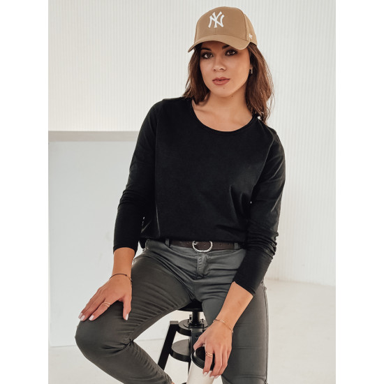 Moteriška juoda palaidinė su pakabuku Minimoda RY2678 - Moterims Moteriška juoda palaidinė su pakabuku Minimoda RY2678