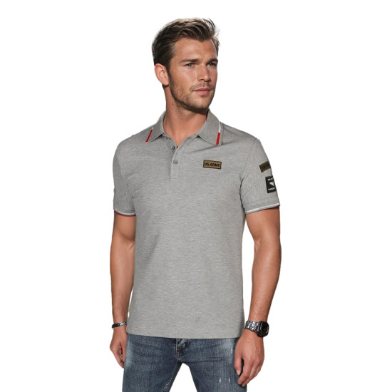Vyriški polo marškinėliai su lopais pilki US Army PX0633 - Marškinėliai Vyriški polo marškinėliai su lopais pilki US Army PX0633