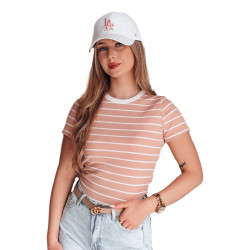 Moteriški rožiniai dryžuoti marškinėliai Liness