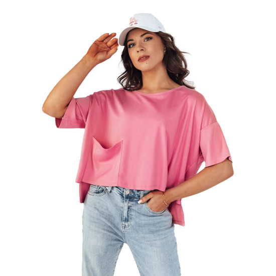 Moteriški oversize tipo rožiniai marškinėliai Eling RY2508 - Moterims Moteriški oversize tipo rožiniai marškinėliai Eling Marškinėliai