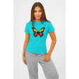Naisten vaaleansininen T-paita Butterfly