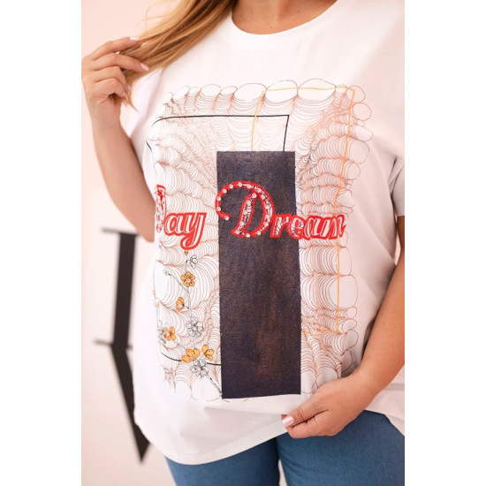 Moteriški balti su tamsiai mėlyna detale marškinėliai Day dream 33321 - Moterims Moteriški balti su tamsiai mėlyna detale marškinėliai Day dream 33321