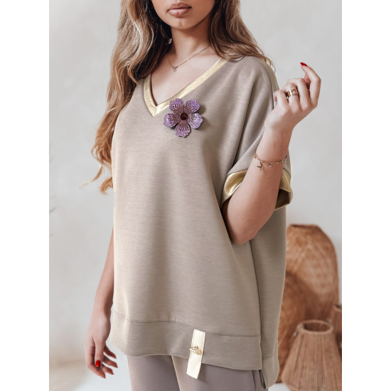 Moteriška oversize tipo rudi marškinėliai Shine RY2911 - Moterims Moteriška oversize tipo rudi marškinėliai Shine RY2911