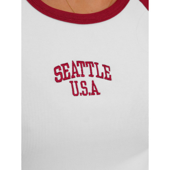 Moteriški balti/raudoni marškinėliai Seattle USA JS/R61627 - Moterims Moteriški balti/raudoni marškinėliai Seattle USA JS/R61627
