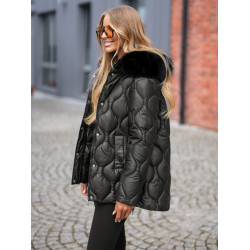 Women's black jacket with black fur Mona Women's black jacket with black fur Mona