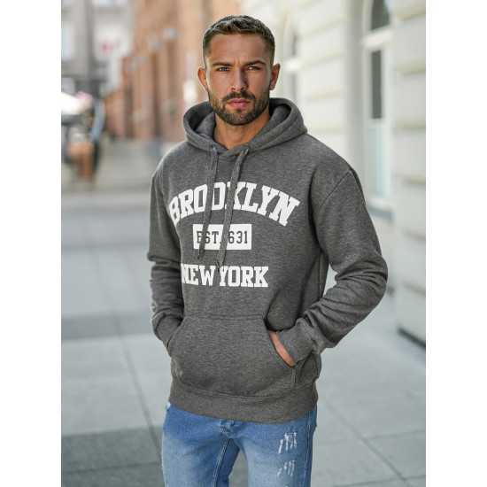 Vyriškas pilkas džemperis Brooklyn JS/8B1767/5 - Vyriški džemperiai Vyriškas pilkas džemperis Brooklyn Vyriški džemperiai su gobtuvu