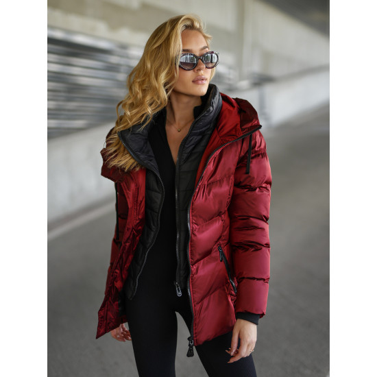 Moteriška dygsniuota bordo spalvos striukė Emilin JS/5M3316/1 - Moterims Moteriška dygsniuota bordo spalvos striukė Emilin Moteriškos striukės