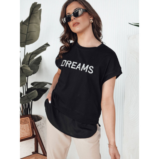 Moteriški juodos spalvos marškinėliai Dreams Marškinėliai su užrašais