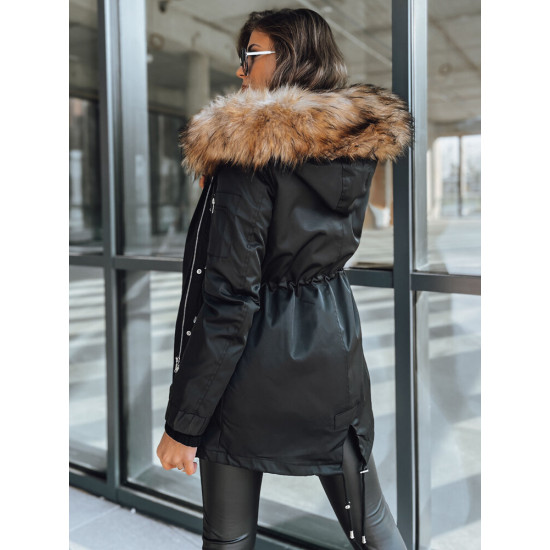 Juoda su šviesiu kailiuku moteriška striukė Garnit Moteriškos striukės