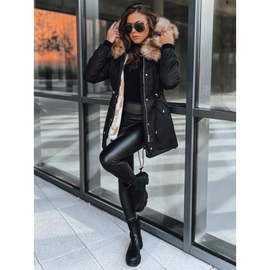 Juoda su šviesiu kailiuku moteriška striukė Garnit Moteriškos striukės