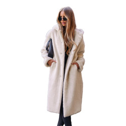 Women's long brown faux fur winter jacket Vesta