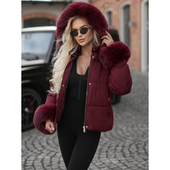 Moteriška žieminė bordo spalvos striukė su kailiuku Evin JS/16M9282/06 - Akcija Moteriška žieminė bordo spalvos striukė su kailiuku Evin Striukės