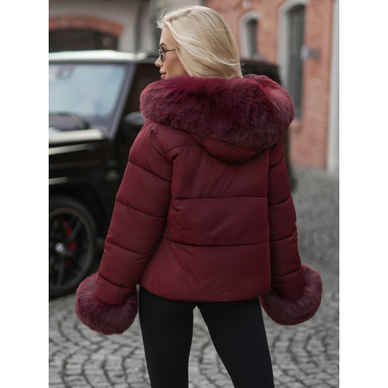 Moteriška žieminė bordo spalvos striukė su kailiuku Evin JS/16M9282/06 - Akcija Moteriška žieminė bordo spalvos striukė su kailiuku Evin Striukės