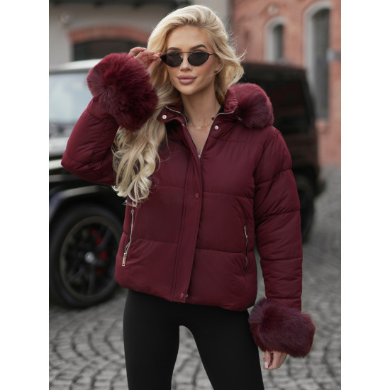 Moteriška žieminė bordo spalvos striukė su kailiuku Evin JS/16M9282/06 - Akcija Moteriška žieminė bordo spalvos striukė su kailiuku Evin Striukės