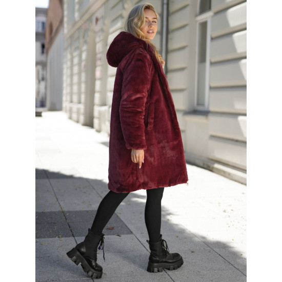 Moteriška žieminė dvipusė bordo striukė su gobtuvu Ela JS/5M3352/1 - Akcija Moteriška žieminė dvipusė bordo striukė su gobtuvu Ela Striukės