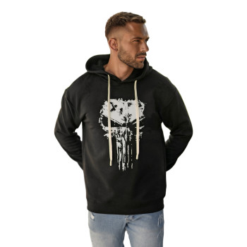 Miesten musta hupullinen collegepaita Skull