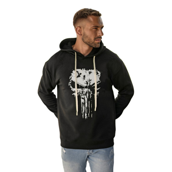 Vyriškas juodas džemperis su gobtuvu  Skull Džemperiai su gobtuvu