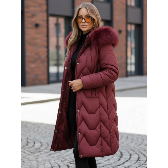Žieminė ilga moteriška bordo striukė Klein O/5M3229/1 - Moterims Žieminė ilga moteriška bordo striukė Klein Moteriškos striukės