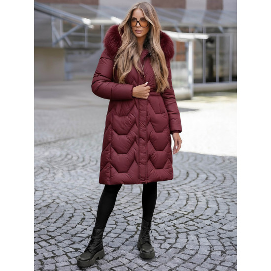 Žieminė ilga moteriška bordo striukė Klein O/5M3229/1 - Moterims Žieminė ilga moteriška bordo striukė Klein Moteriškos striukės